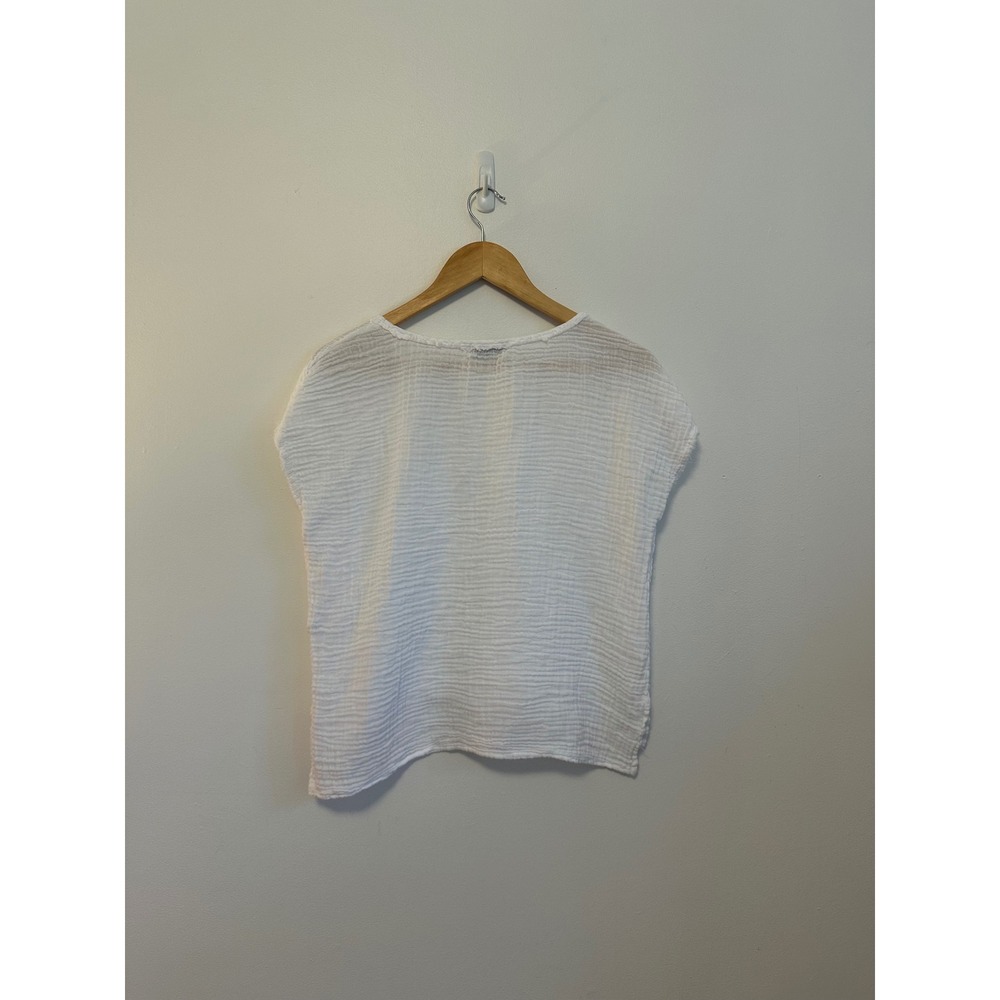 Michael Stars White Crinkle Gauze Cap Sleeve Boxy Top | Size Small - Picture 3 of 6